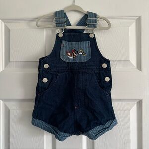 Size 12M Disney Baby Denim Mickey Mouse Shortalls Vintage Y2K Embroidered Blue